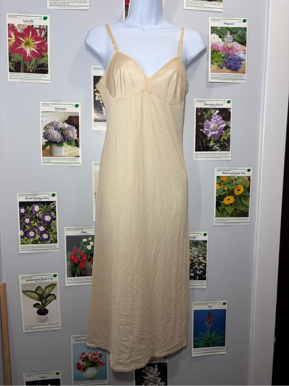 Vanity Fair Cream Long Full Slip with Adjustable Straps